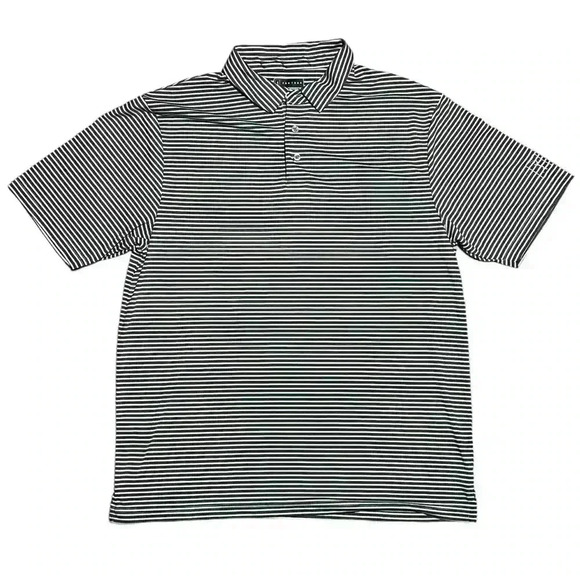 PGA Tour Golf Shirt Mens Large Black Striped Performance Polo - Picture 1 of 1